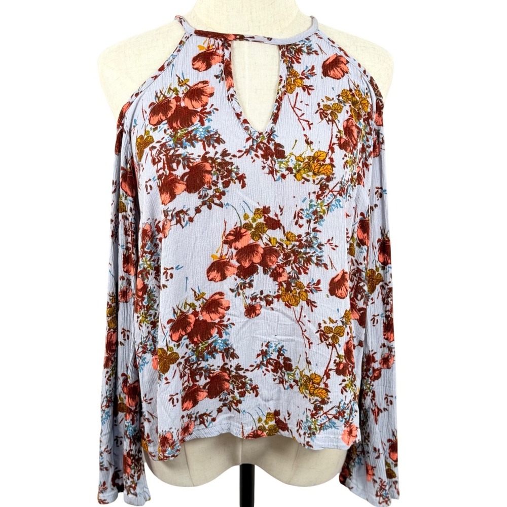 Mossimo S Cold Shoulder Floral Blouse Boho Keyhole Top Y2K Vintage Whimsigoth